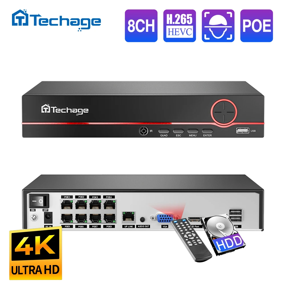 Home Security With Camera - Techage H.265 8CH PoE Videoregistratore di